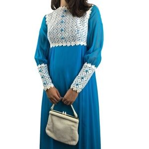 1960’s custom tailored sky blue goddess dress